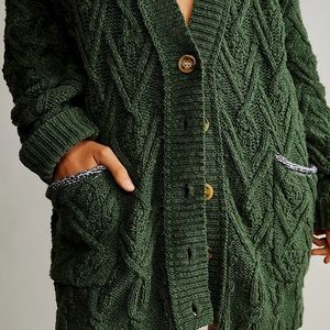 XS Free People Green Montana Cable Cardigan